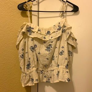 Creme Small Blue Flower Spaghetti Strap American Eagle Blouse